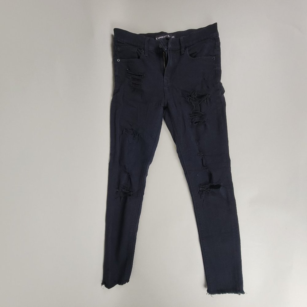 EXPRESS Mid Rise Distressed Black Jean Leggings size 4